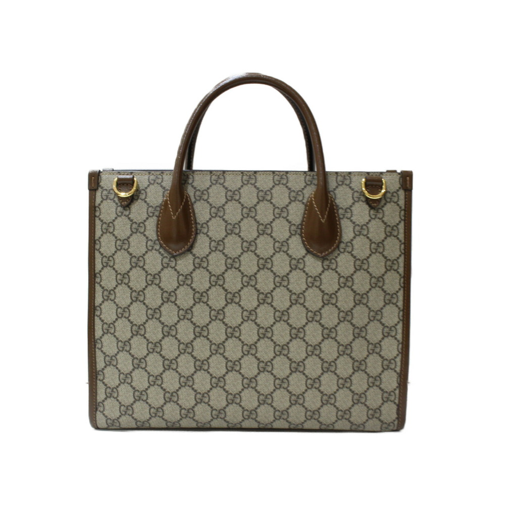 Gucci Supreme Beige Bag Brown Tan Leather Tote GG of Canvas